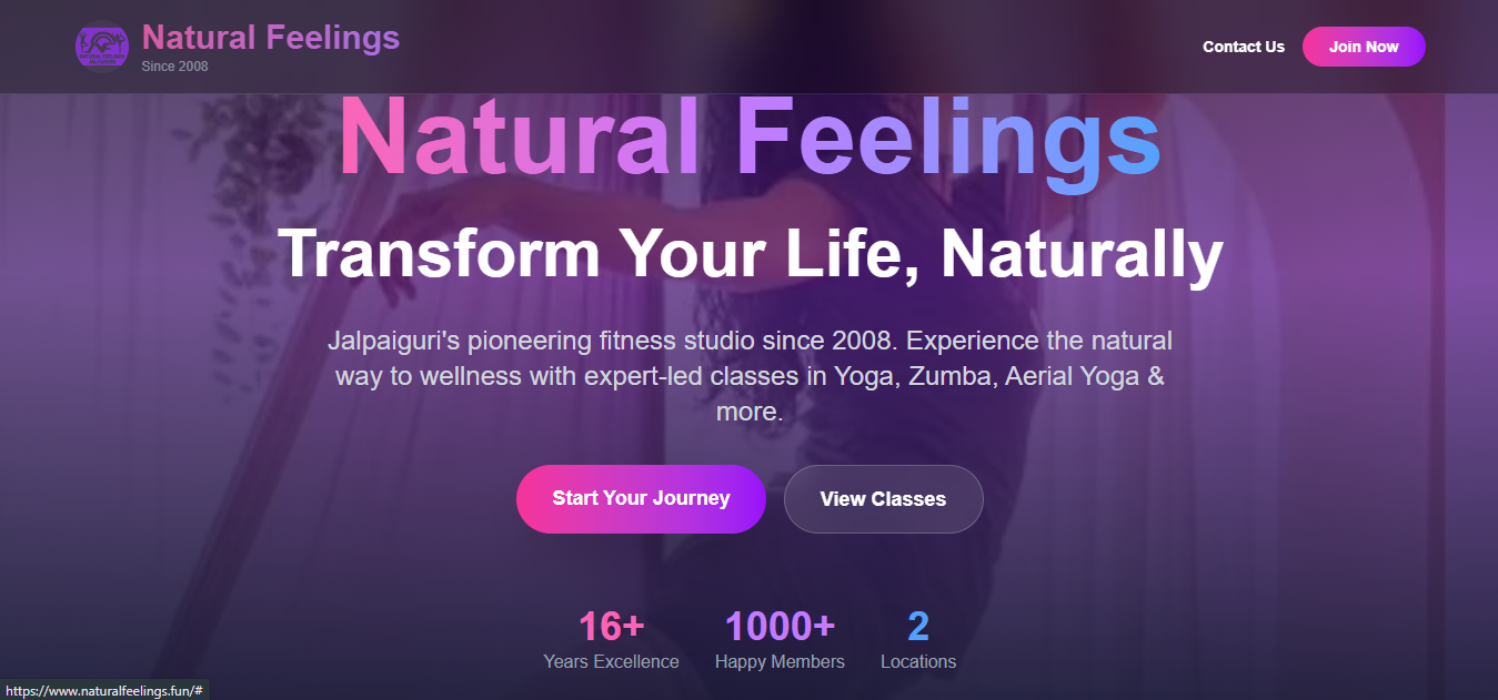 Natural Feelings: Landing Page for Local Zumba Studio